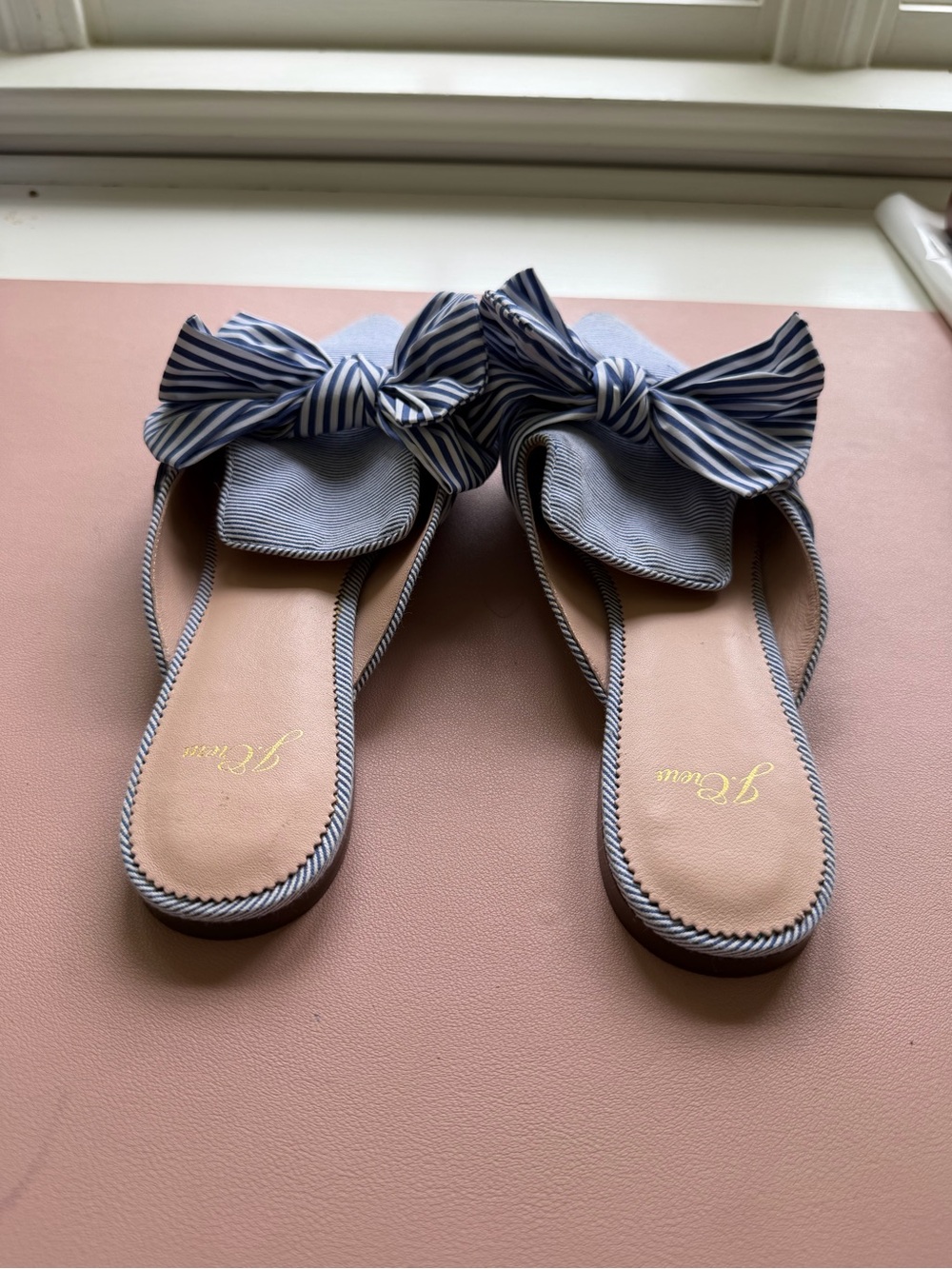 J. Crew Blue and White Striped Bow Pointed Slingback Flats - Picture 2 of 3
